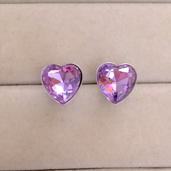 Jewelry - Violet Purple Crystal Heart Earrings